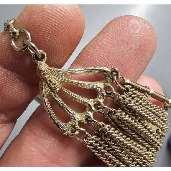 Vintage KRAMER GOLD TONE MULTI STRAND 19"-22" NECKLACE Chain Bib Layer Statement - Picture 6 of 6